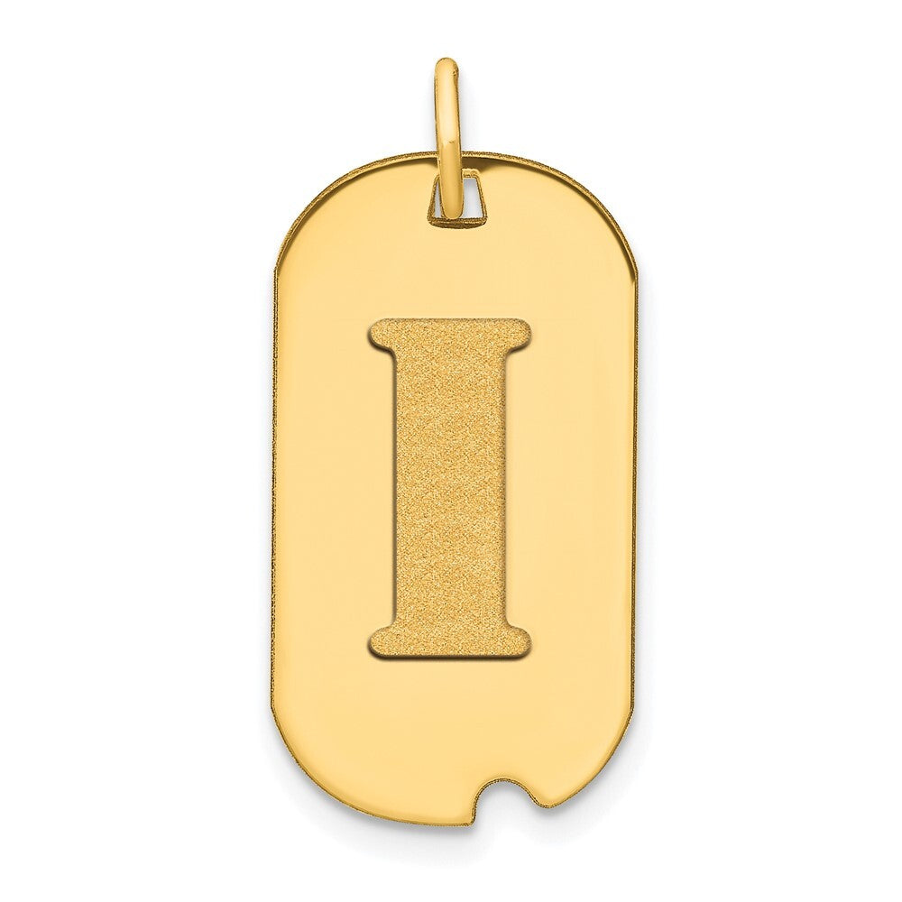 14k Yellow Gold Polished Letter I Initial Dog Tag Pendant for Women