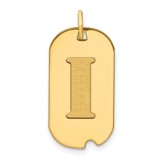 14k Yellow Gold Polished Letter I Initial Dog Tag Pendant for Women
