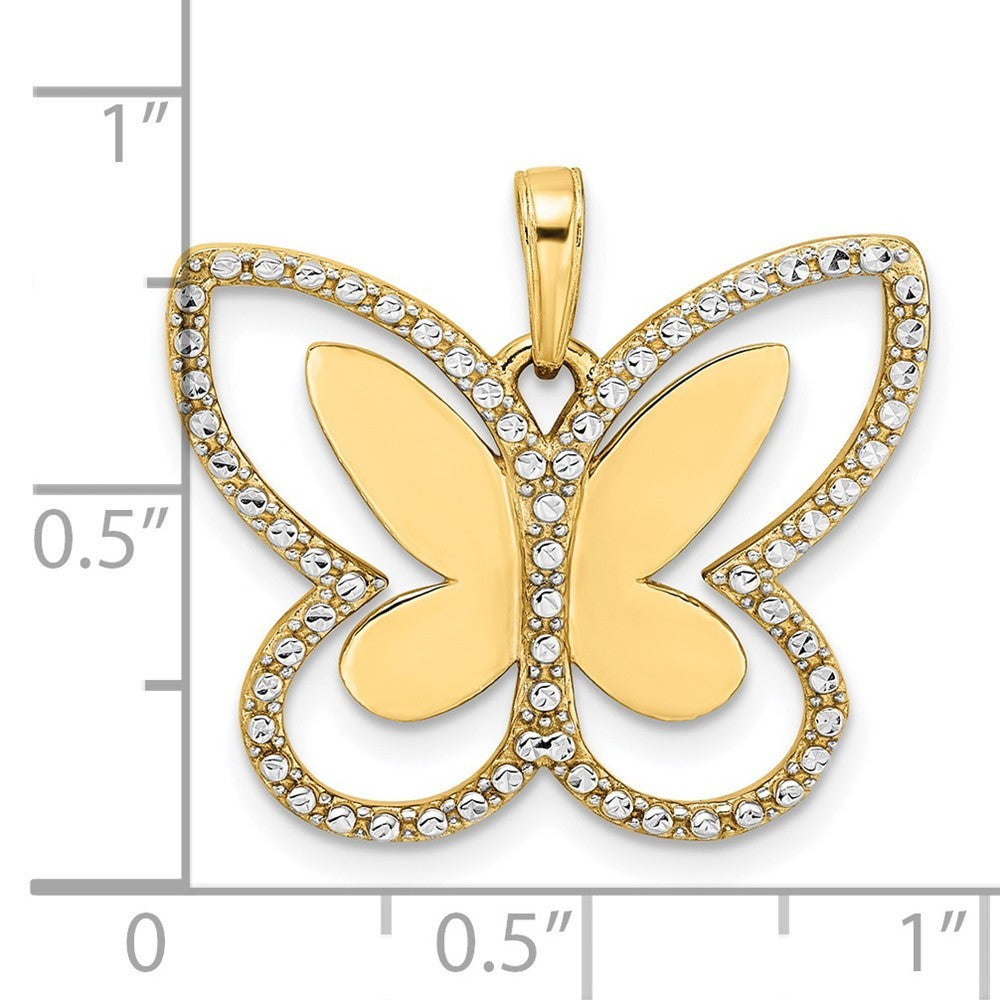 14k Yellow Gold and White Rhodium Diamond-cut Butterfly Pendant