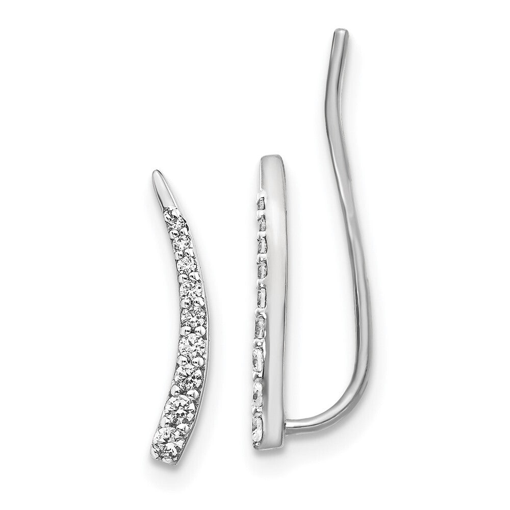 14k White Gold Diamond Ear Climber Stud Earrings Gift for Women