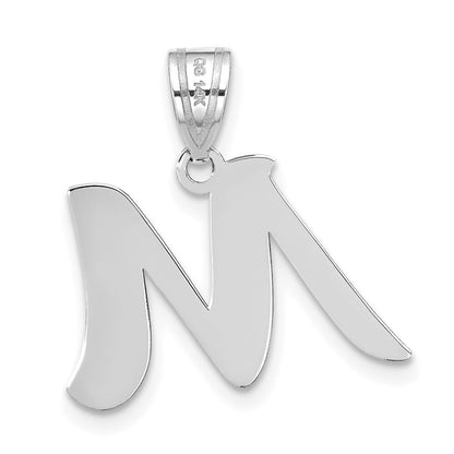 14k White Gold Polished Script Letter M Initial Pendant for Women
