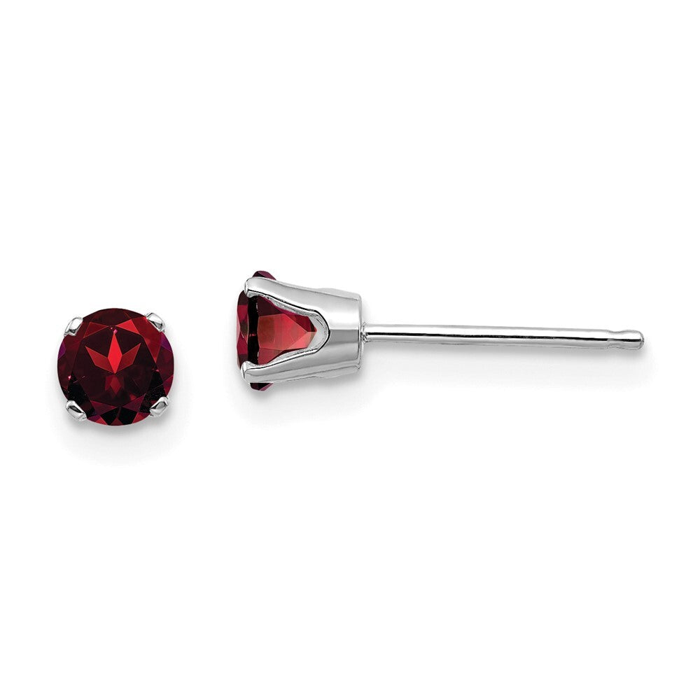 14k White Gold 4mm Garnet Stud Earrings Gift for Women