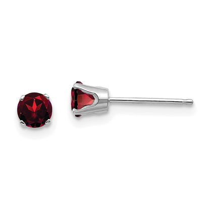14k White Gold 4mm Garnet Stud Earrings Gift for Women