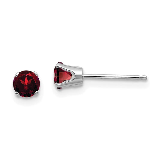 14k White Gold 4mm Garnet Stud Earrings Gift for Women