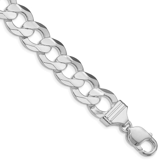 Sterling Silver Rhodium-plated 14.0mm Concave Beveled Curb Chain Bracelet