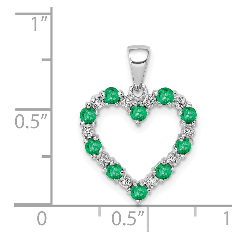 14k White Gold Diamond and Emerald Heart Pendant for Women