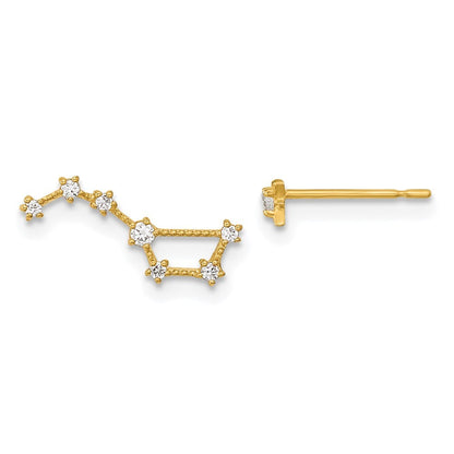 14k Yellow Gold Childrens Cubic Zirconia 1 Star & 1 Little Dipper Stud Earrings