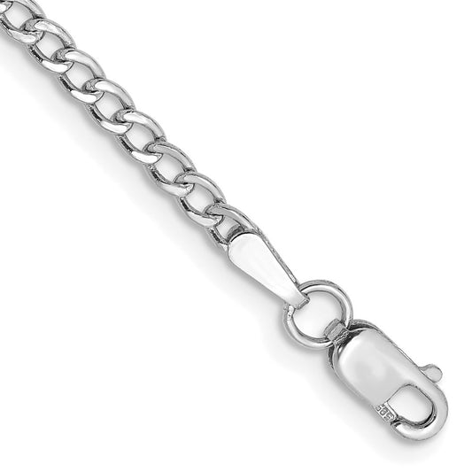 14k White Gold 2.5mm Semi-Solid Curb Link Chain Bracelet