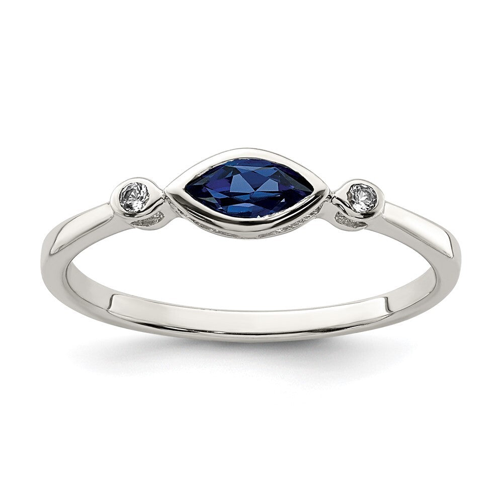Sterling Silver Rhod-pltd Polished Created Sapphire/White Topaz Ring Size 6