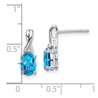 14k White Gold Oval Blue Topaz and Diamond Drop & Dangle Earrings