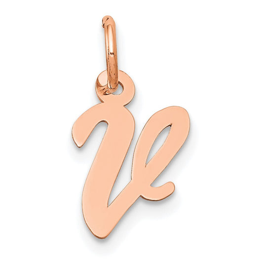 14k Rose Gold Small Script Letter V Initial Charm Pendant for Women