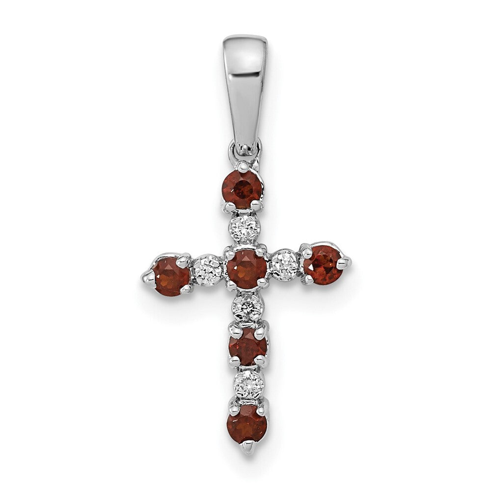 14k White Gold Garnet and Diamond Cross Pendant for Women