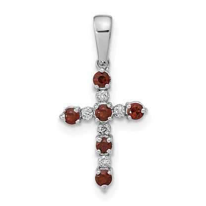 14k White Gold Garnet and Diamond Cross Pendant for Women