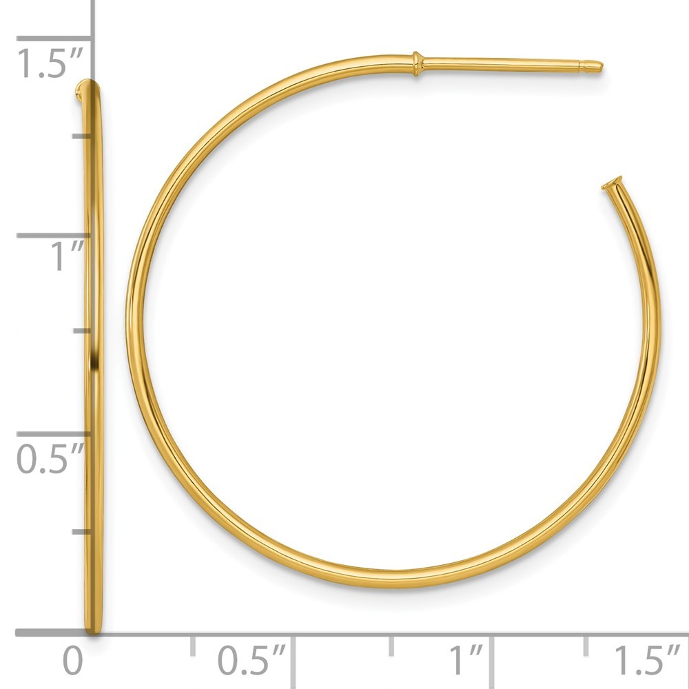14k Yellow Gold Polished 1.2 x 35mm Solid C-Hoop Earrings