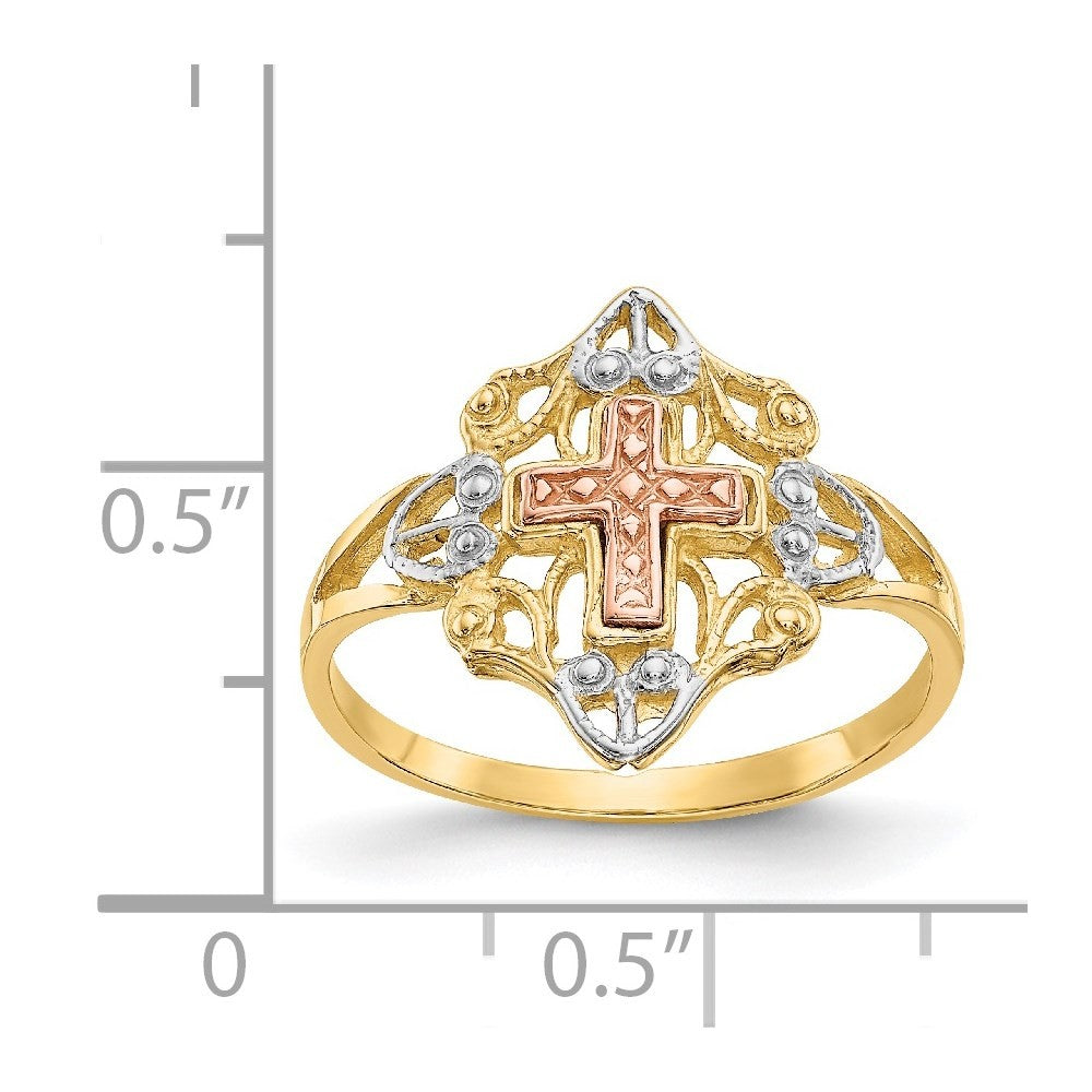 14K Two-tone Gold White Rhodium Cross Ring