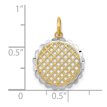 14k Yellow Gold Rhodium Diamond-Cut Sunflower Pendant Charm Pendant for Women