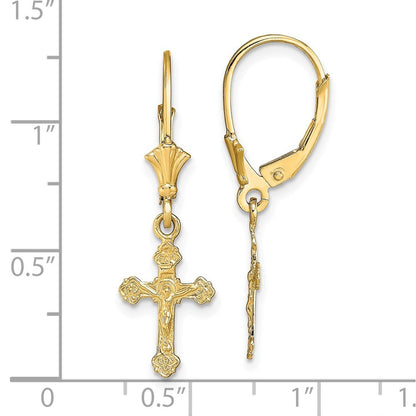 14k Yellow Gold Crucifix Drop Dangle Earrings