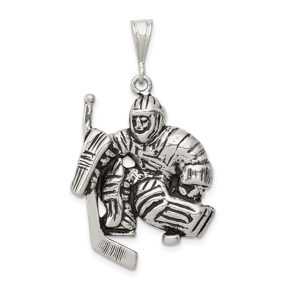 Sterling Silver Antiqued Hockey Player Charm Holiday Gift for Women