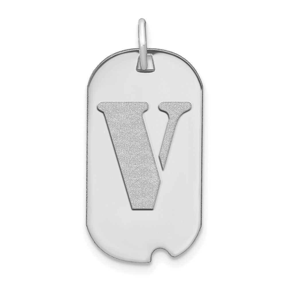 14k White Gold Polished Letter V Initial Dog Tag Pendant for Women