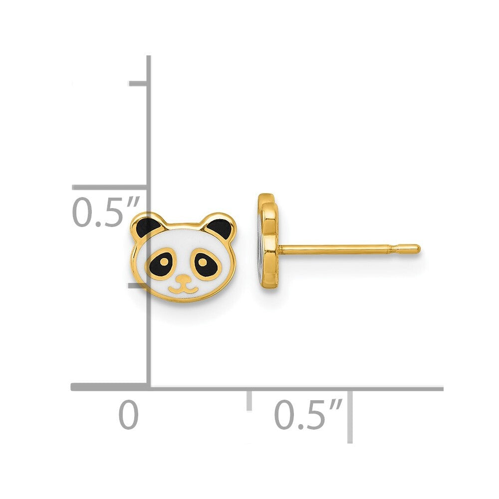 14k Yellow Gold Polished Black & White Enameled Panda Stud Earrings