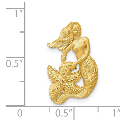 14k Yellow Gold Satin Diamond-cut Open-Backed Mermaid Pendant for Women