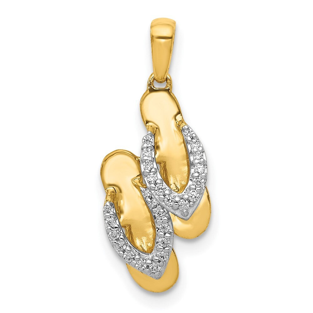 14k Yellow Gold and Rhodium Diamond Flip Flops Charm Pendant for Women