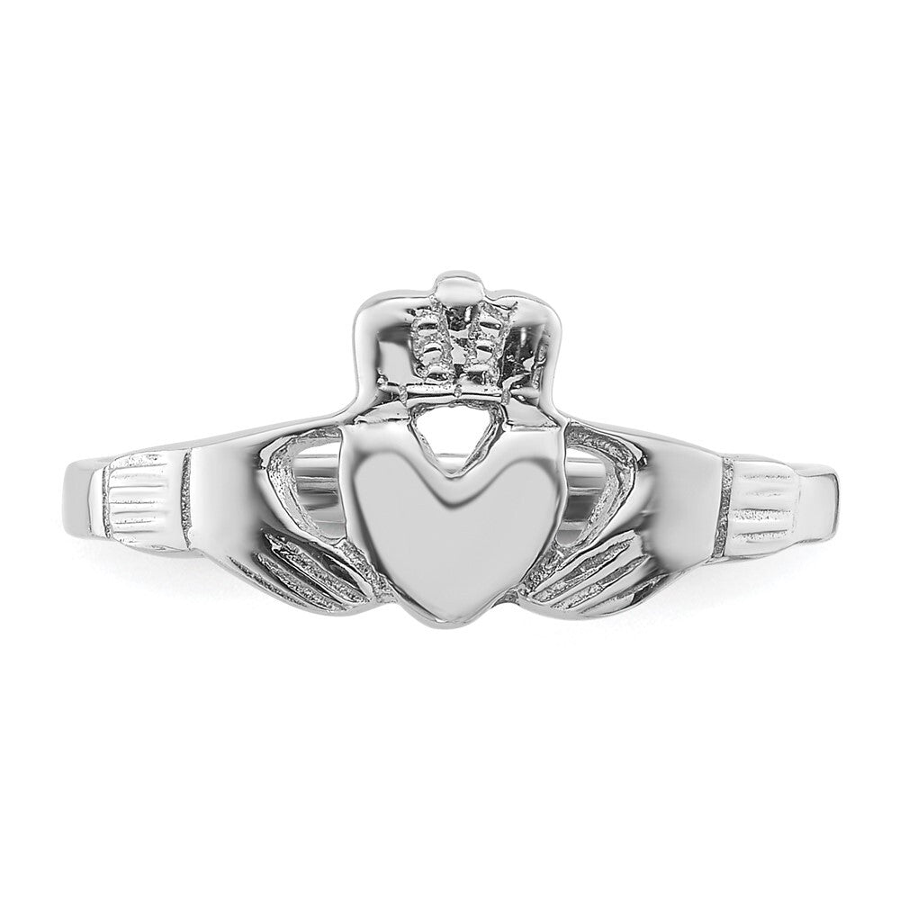 Sterling Silver Rhodium-plated Claddagh Ring Size 8