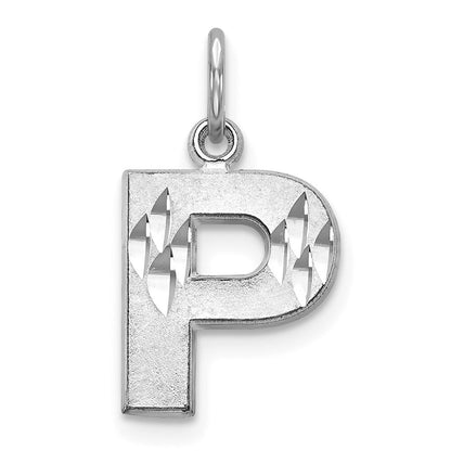 14k White Gold Satin Diamond-cut Letter P Initial Charm Pendant for Women