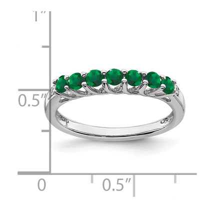 14k White Gold Created Emerald and Diamond 7-stone Ring Size 7