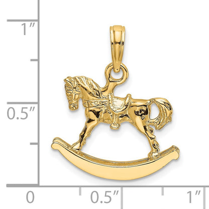 14k Yellow Gold Polished 3-D Rocking Horse Charm Pendant for Women
