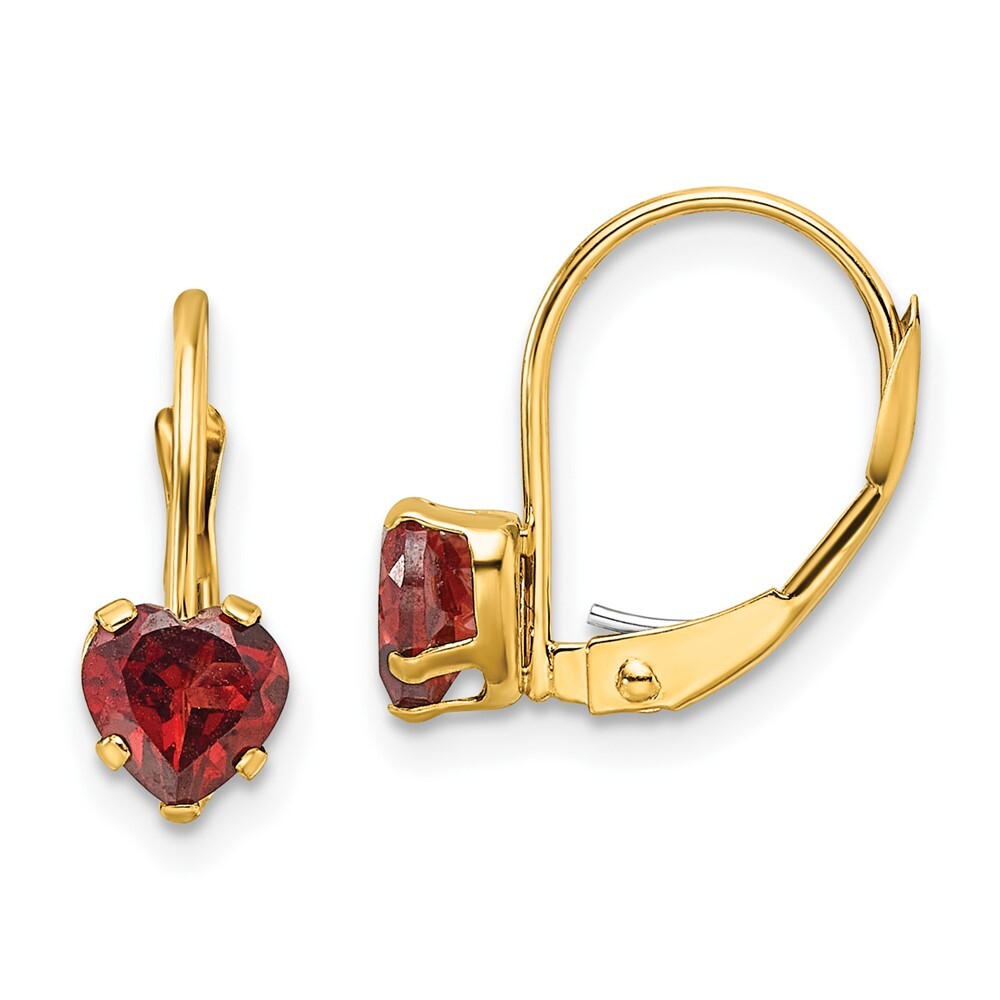 14k Yellow Gold 5mm Heart Garnet Dangle Earrings Leverback Gift for Women