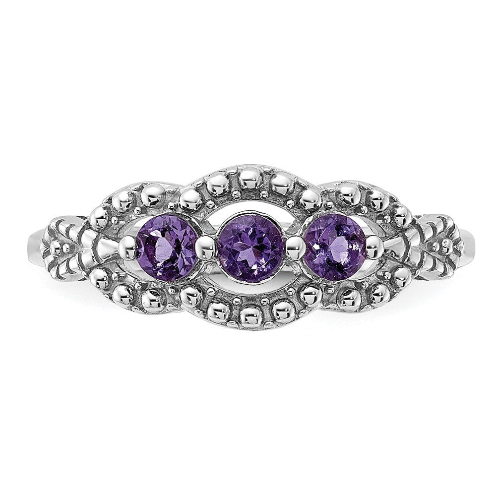 Sterling Silver Rhodium-plated Amethyst Ring Size 6