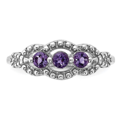 Sterling Silver Rhodium-plated Amethyst Ring Size 6