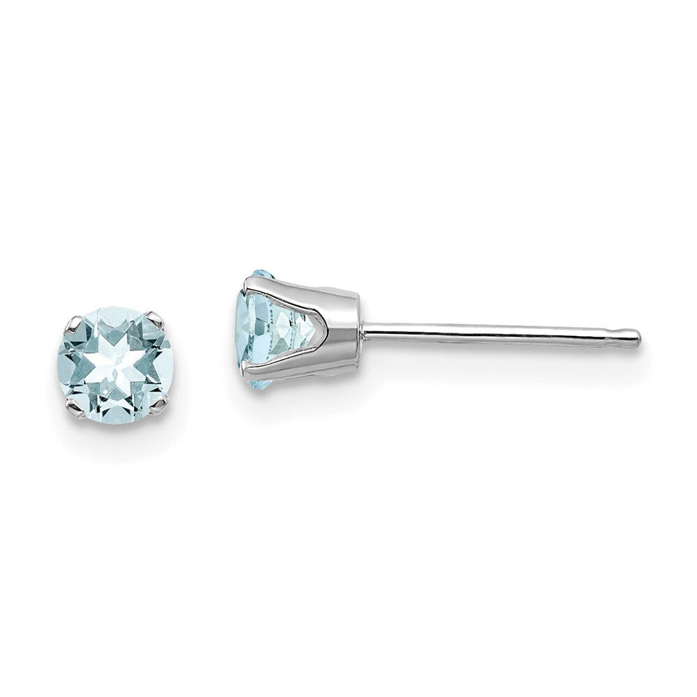 14k White Gold 4mm Aquamarine Stud Earrings Gift for Women
