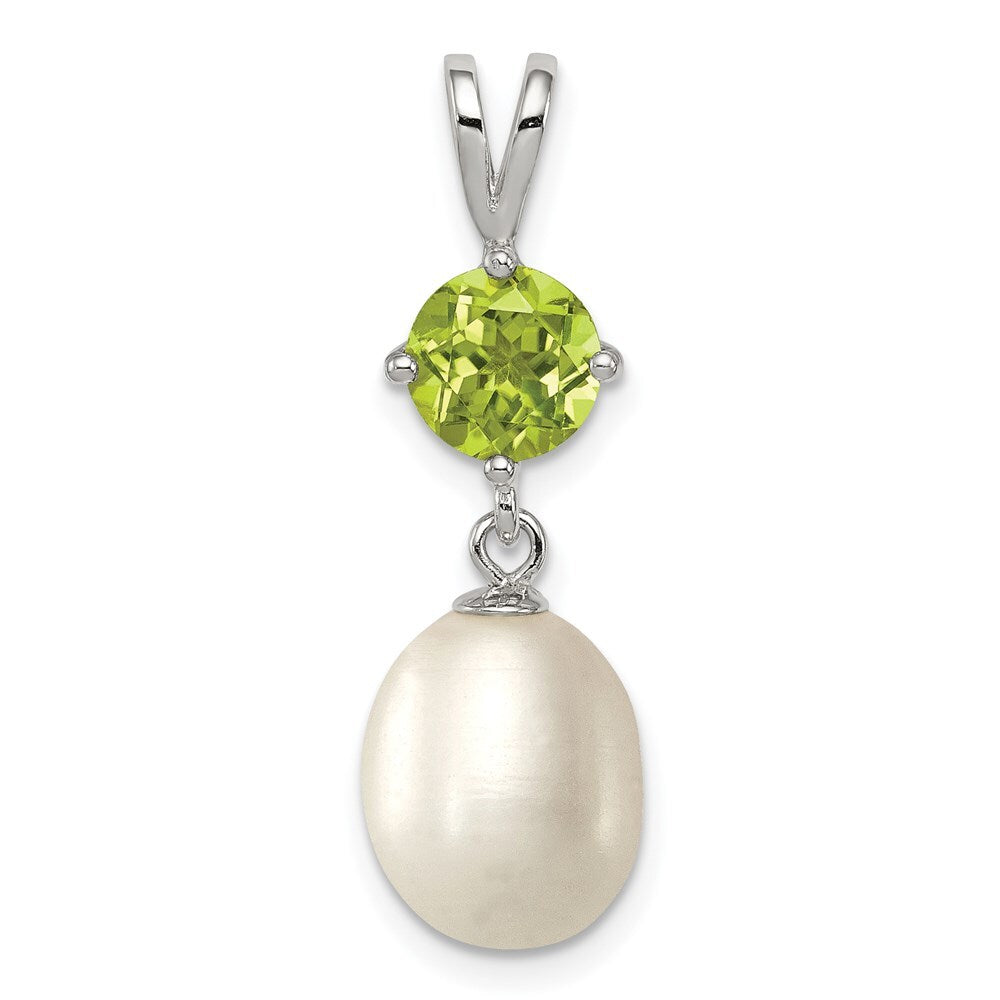 Sterling Silver 8-9mm White Freshwater Cultured Pearl and .90PE Peridot Pendant