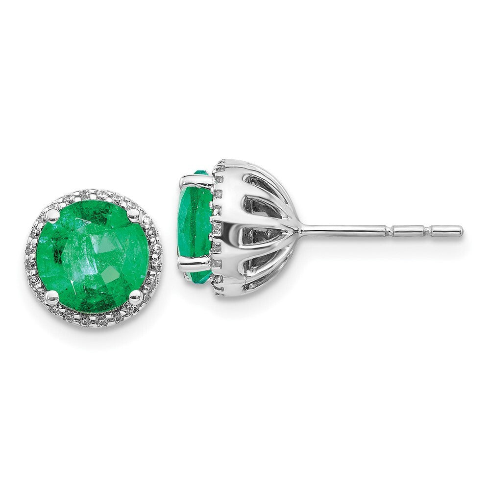 14k White Gold Diamond and Emerald Stud Earrings