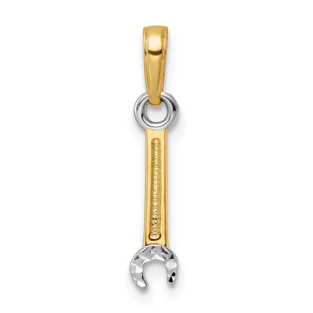 14k Yellow Gold and White Rhodium Diamond-Cut Wrench Pendant for Women