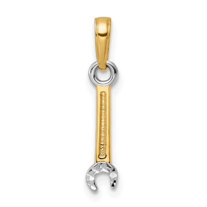 14k Yellow Gold and White Rhodium Diamond-Cut Wrench Pendant for Women