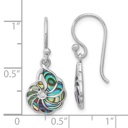 Sterling Silver Rh-plated Polished Abalone Swirl Shell Dangle Earrings