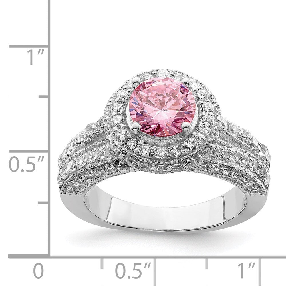 Sterling Silver Rhodium-plated Round Pink and White Cubic Zirconia Ring Size 7