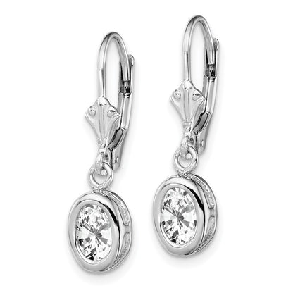Sterling Silver Rhodium Plated 7x5mm Oval Cubic Zirconia Leverback Earrings