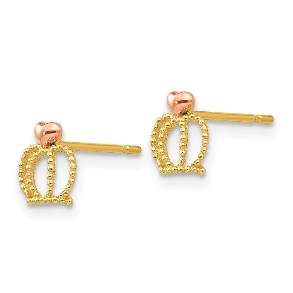 14k Yellow & Rose Madi K Gold Children's Crown Stud Earrings