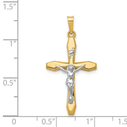 14k Two-tone Gold Polished INRI Crucifix Pendant for Women
