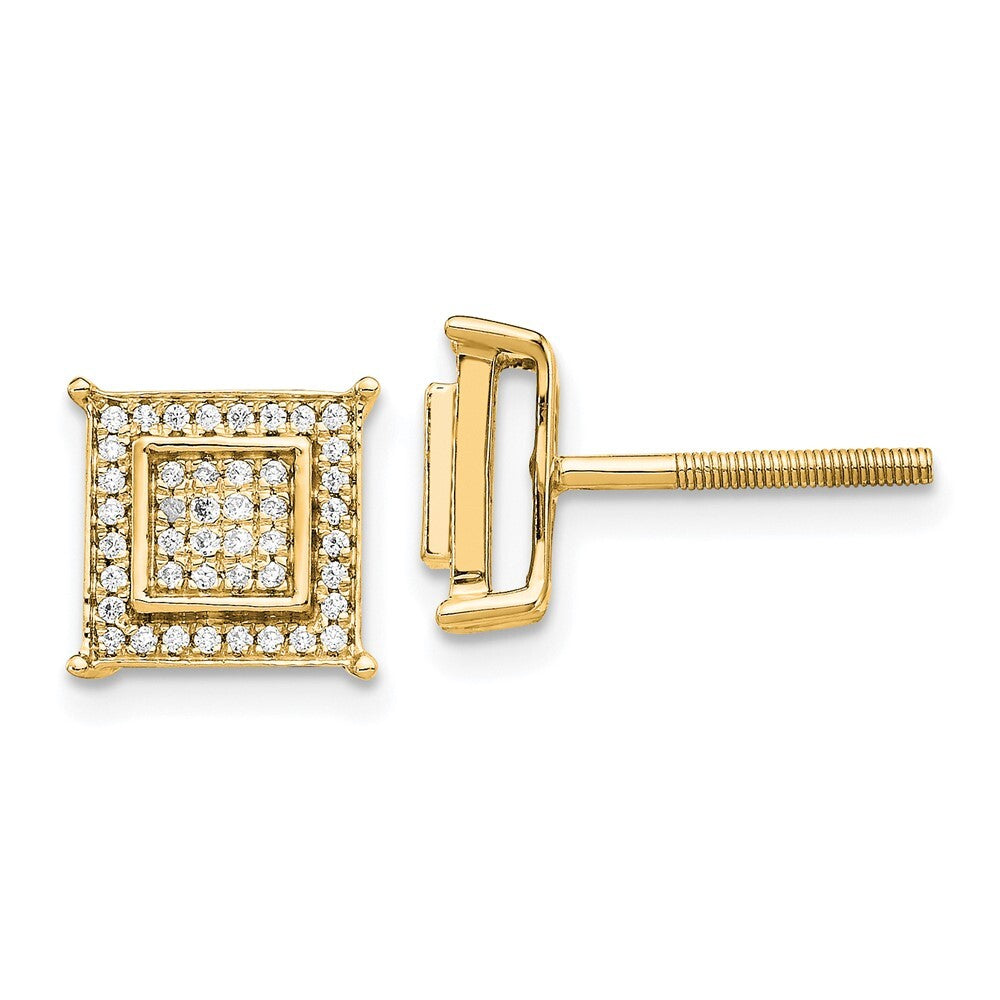 14k Yellow Gold Diamond Small Double Square Bezel Stud Earrings