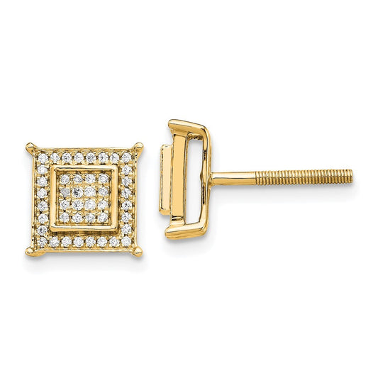 14k Yellow Gold Diamond Small Double Square Bezel Stud Earrings