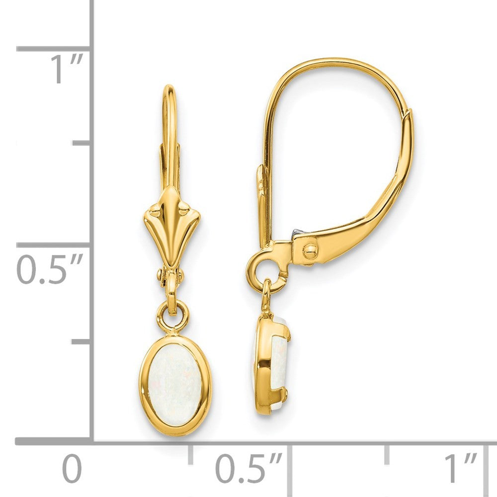 14k Yellow Gold 6x4 Oval Bezel Opal Drop Dangle Earrings