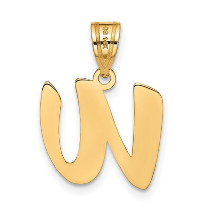 14k Yellow Gold Polished Script Letter W Initial Pendant for Women