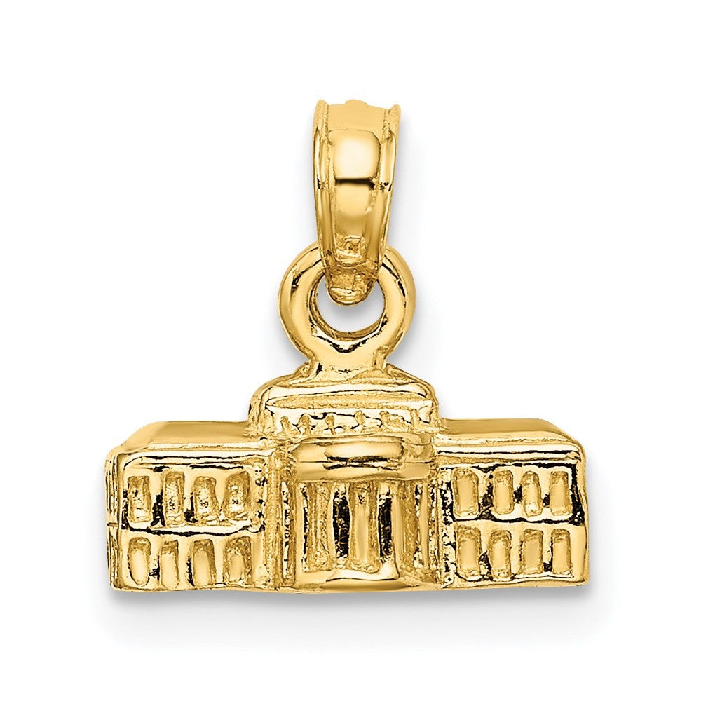 14k Yellow Gold 3D White House Pendant