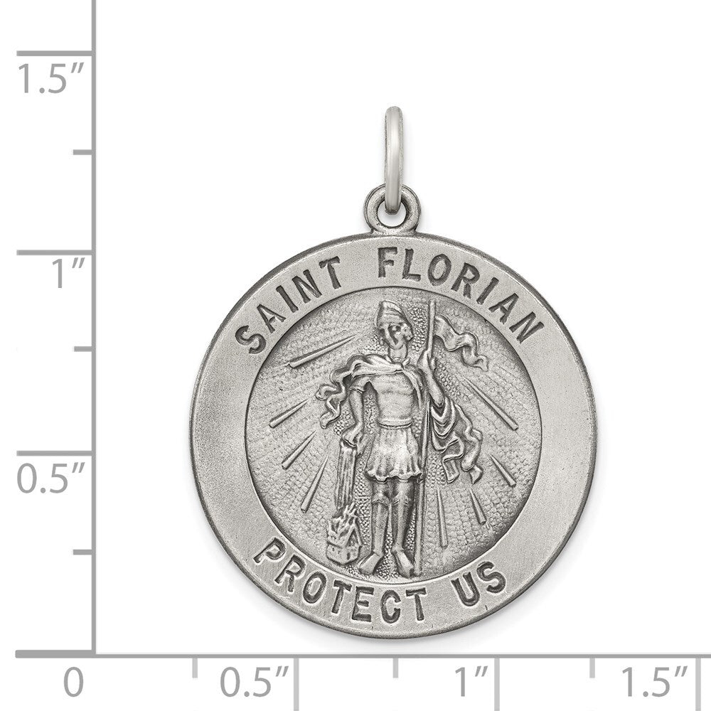 Sterling Silver Antiqued Saint Florian Medal Pendant