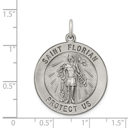 Sterling Silver Antiqued Saint Florian Medal Pendant